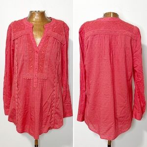 Anthropologie Leifnotes Coral Eyelet Lace Popover Tunic Size 6